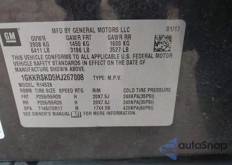 2017 GMC Acadia Limited из США, поврежденный, VIN 1GKKRSKD5HJ267008